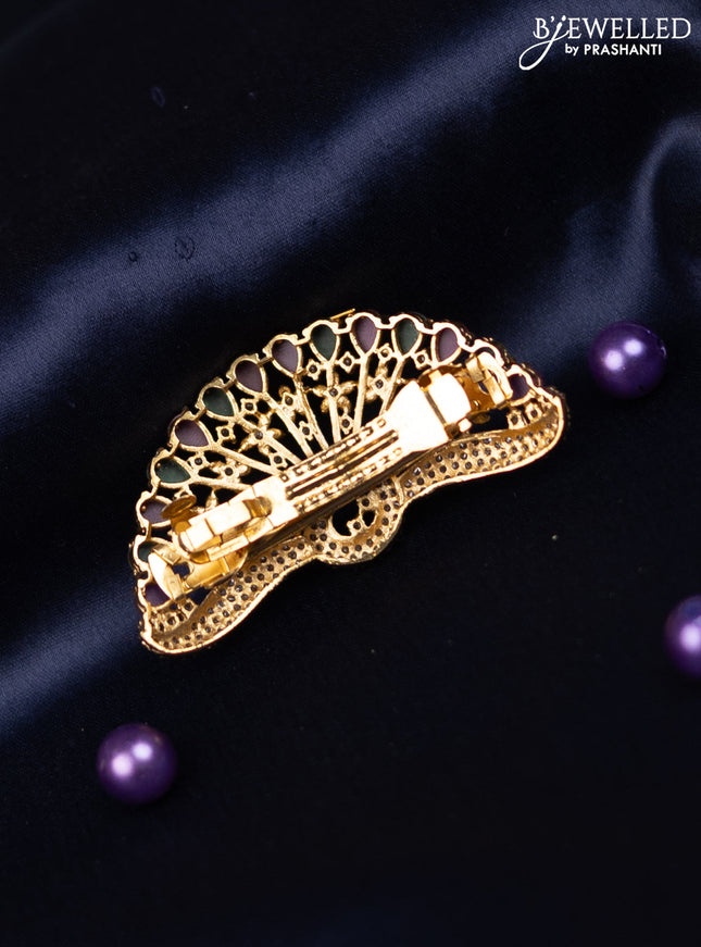 Antique hair clip small size peacock design with kemp and cz stones