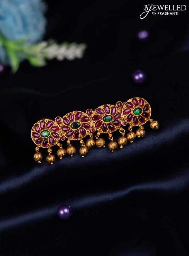 Antique hair clip medium size with kemp stones and golden beads hanging