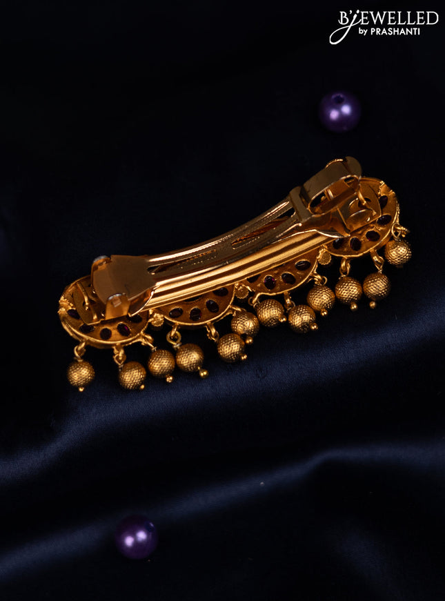 Antique hair clip medium size with kemp stones and golden beads hanging