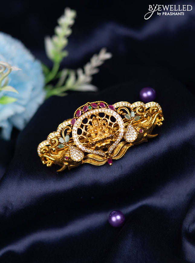 Antique hair clip medium size lakshmi design with kemp and cz stones