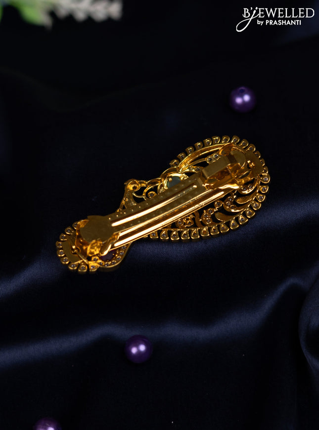 Antique hair clip medium size peacock design with kemp and cz stones