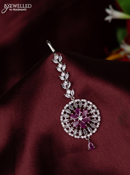Zircon maang tikka with ruby and cz stones