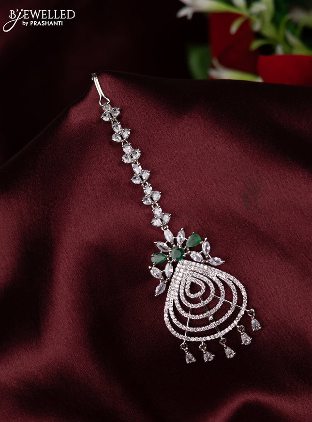 Zircon maang tikka with emerald & cz stones and hangings
