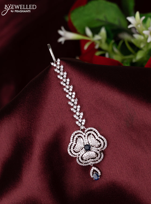 Zircon maang tikka with sapphire and cz stones