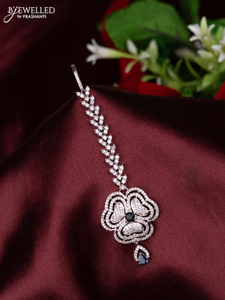 Zircon maang tikka with sapphire and cz stones