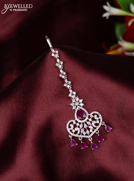 Zircon maang tikka with ruby & cz stones and hangings