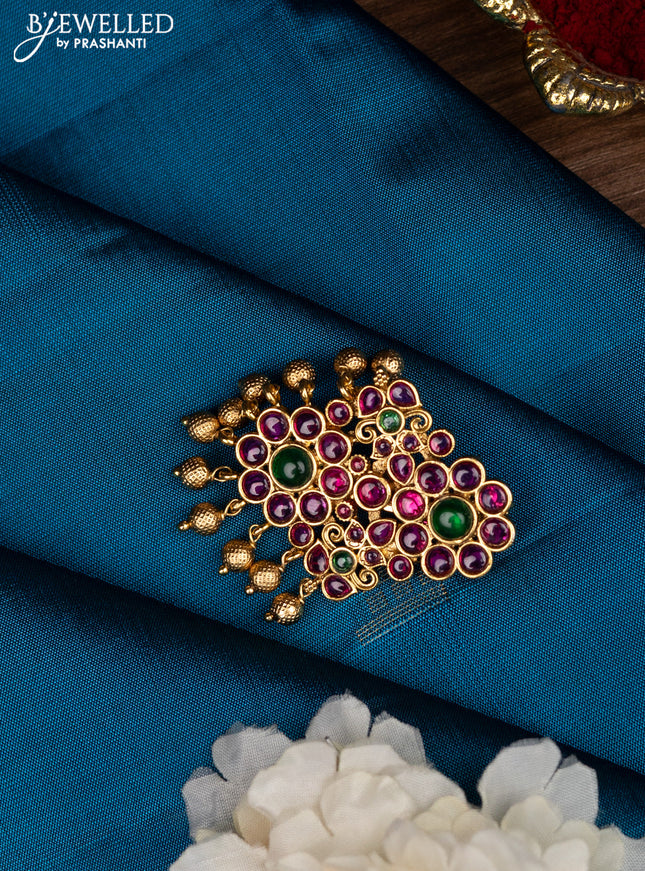 Maang Tikka with cz stones and baby pink beads hanging in victorian finish