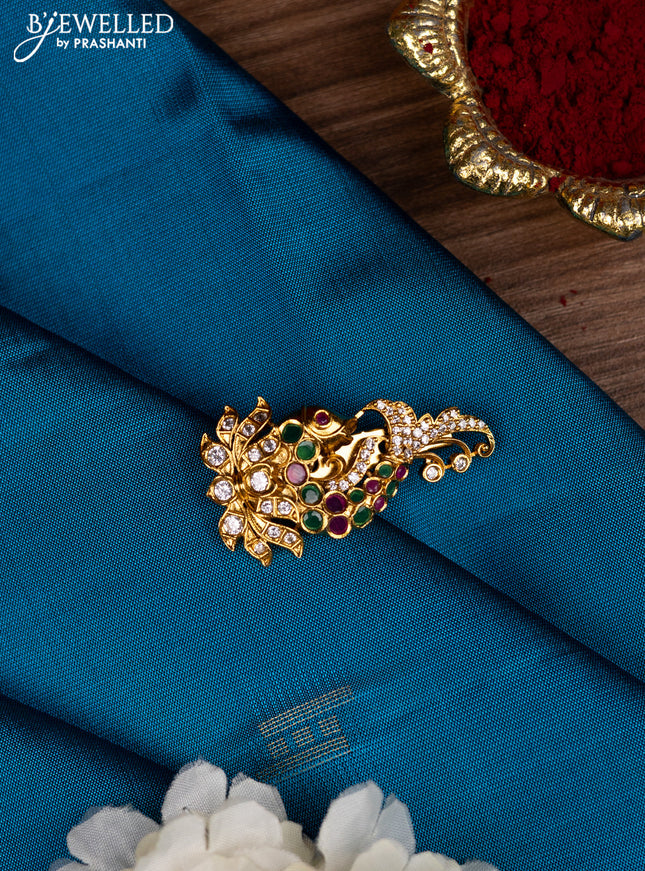 Antique saree pin lotus design with kemp and cz stones