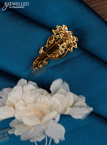 Antique saree pin lotus design with kemp and cz stones