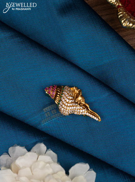 Antique saree pin shanku design with kemp and cz stones