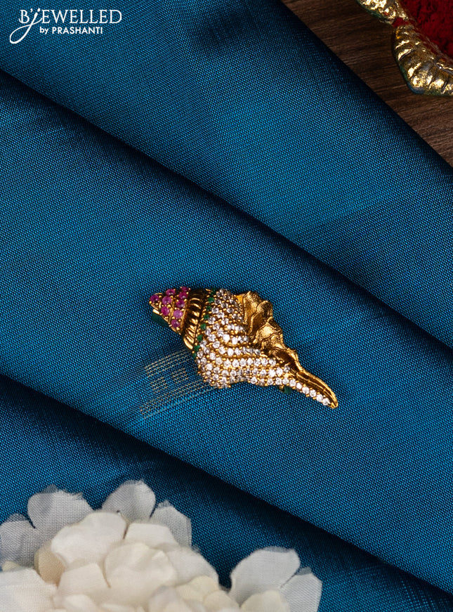 Antique saree pin shanku design with kemp and cz stones