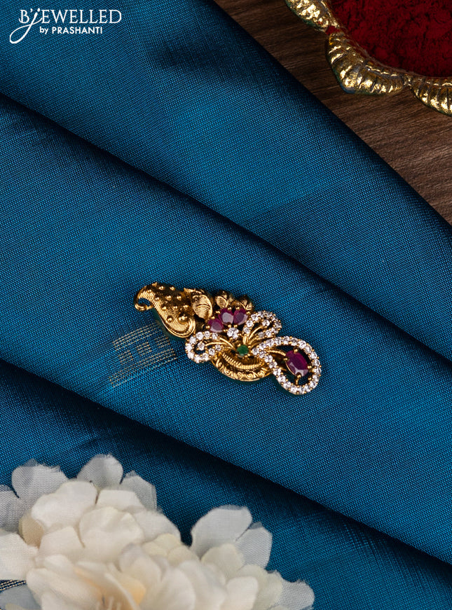 Antique saree pin with kemp and cz stones
