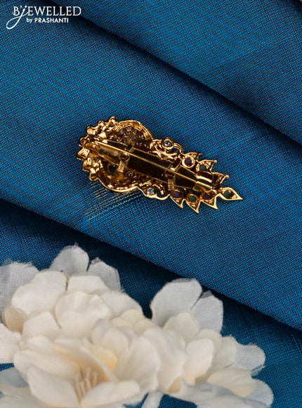 Antique saree pin kalasha & peacock design wih kemp and cz stones