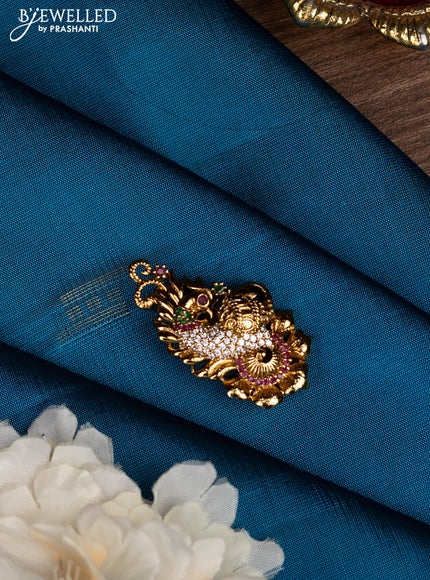 Antique saree pin peacock design with kemp and cz stones