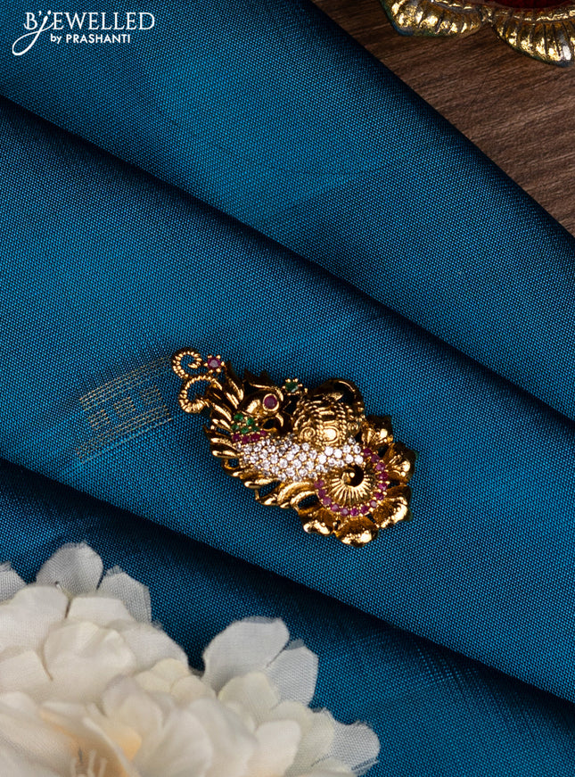 Antique saree pin peacock design with kemp and cz stones
