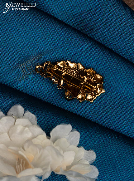 Antique saree pin peacock design with kemp and cz stones