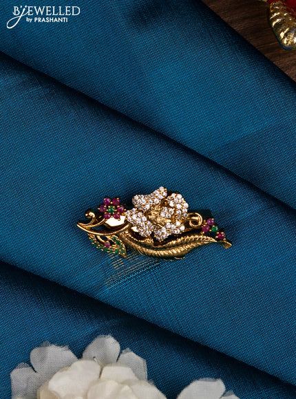 Antique saree pin floral design with kemp and cz stones