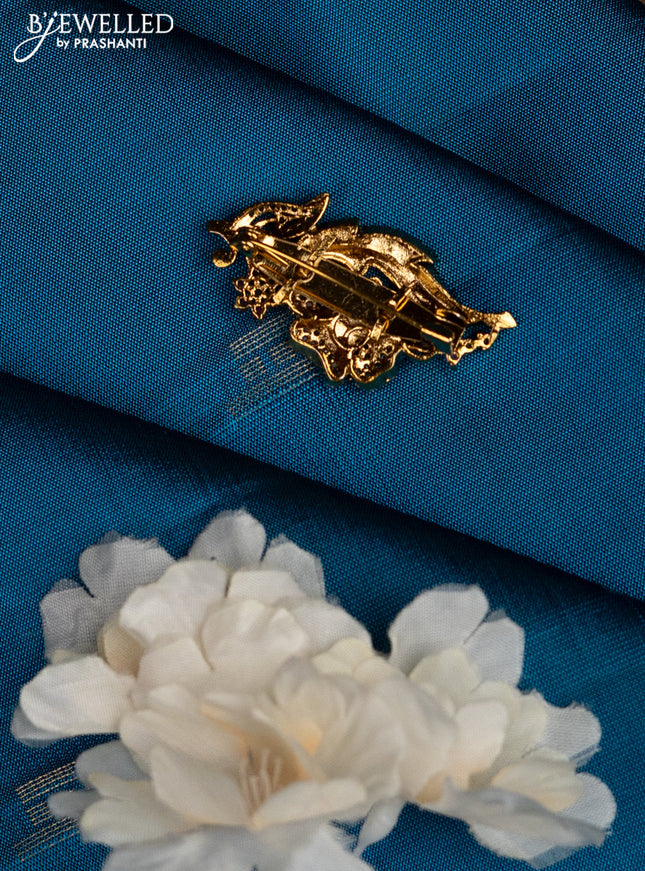 Antique saree pin floral design with kemp and cz stones