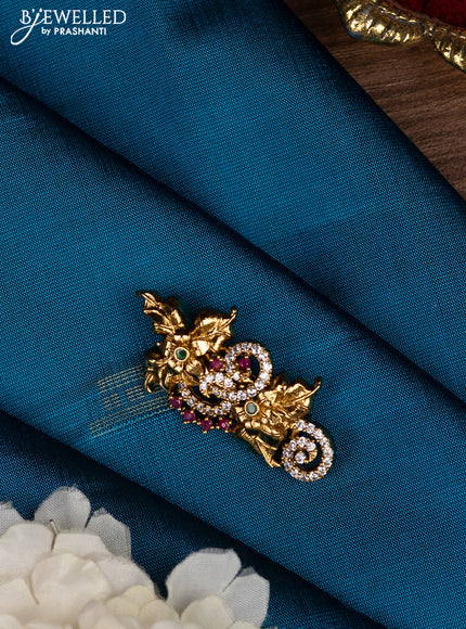 Antique saree pin floral design with kemp and cz stones