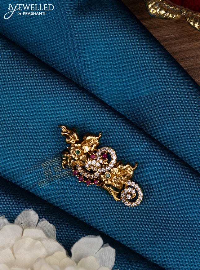 Antique saree pin floral design with kemp and cz stones