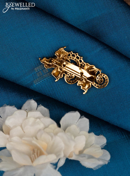 Antique saree pin floral design with kemp and cz stones
