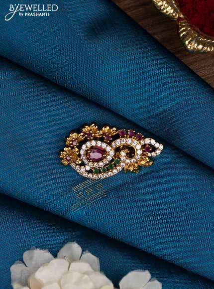 Antique saree pin with kemp and cz stones