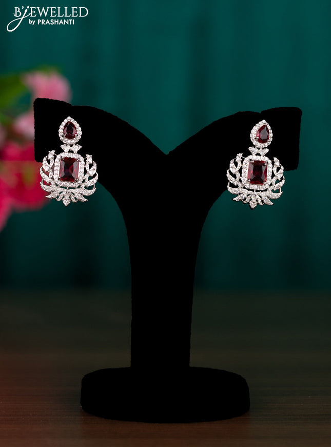 Zircon earrings with ruby and cz stones