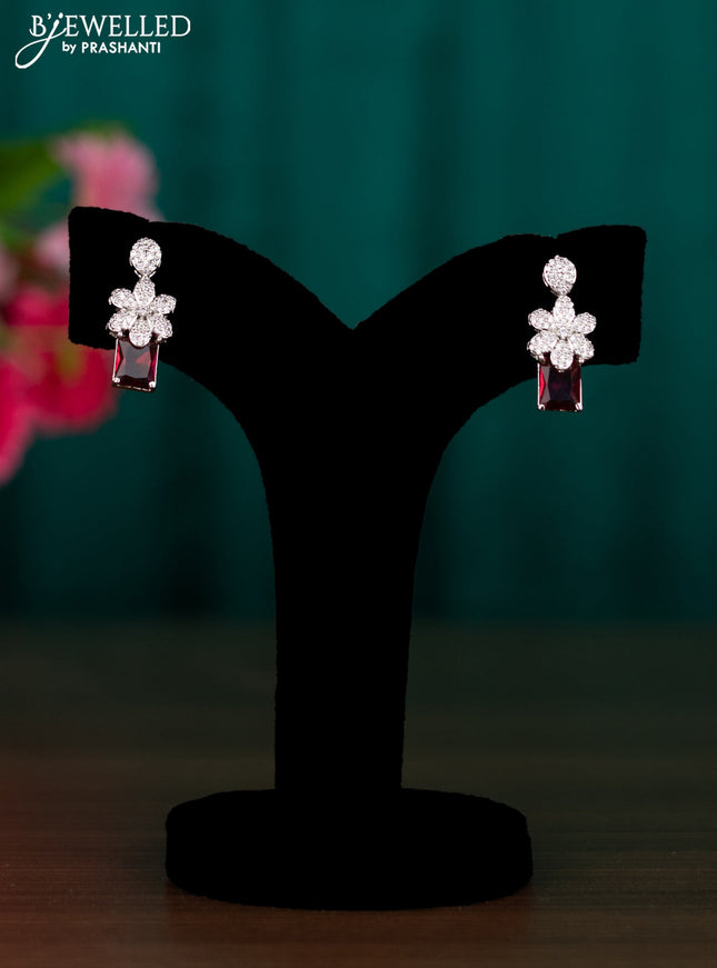 Zircon floral design earrings with ruby and cz stones