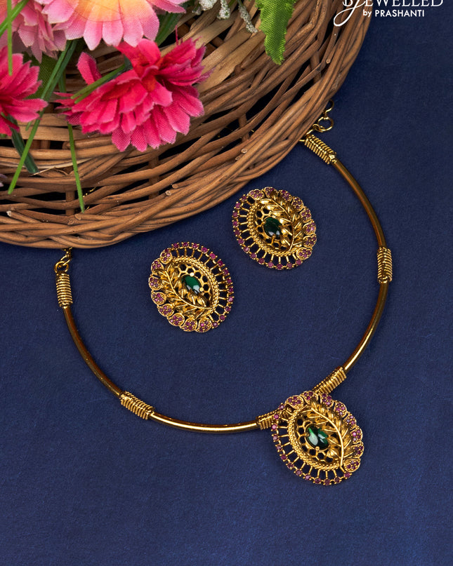 Antique ring type choker floral design with kemp stones