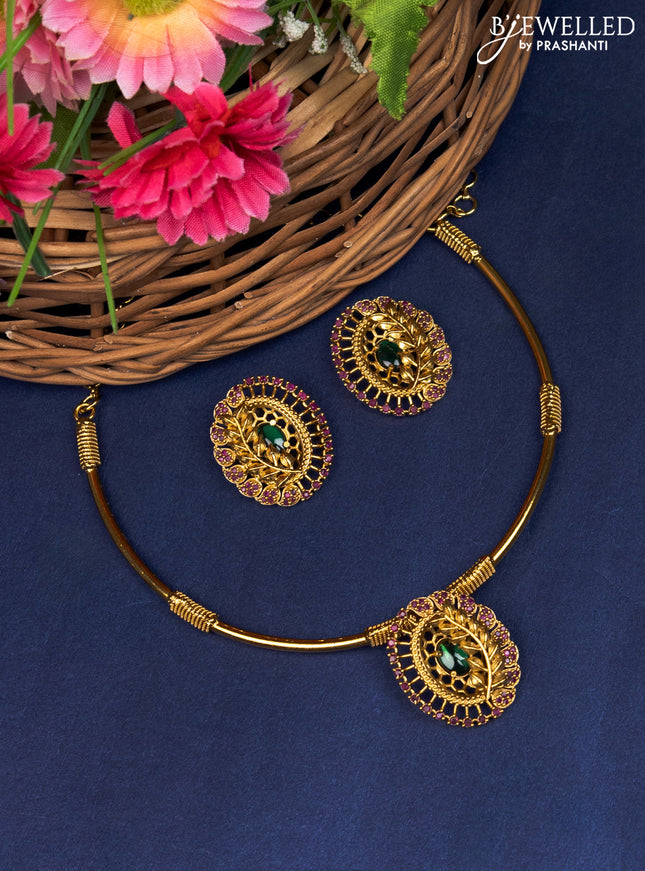 Antique ring type choker floral design with kemp stones