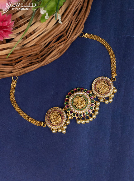 Antique choker lakshmi design with kemp & cz stones pearl hangings without earrings