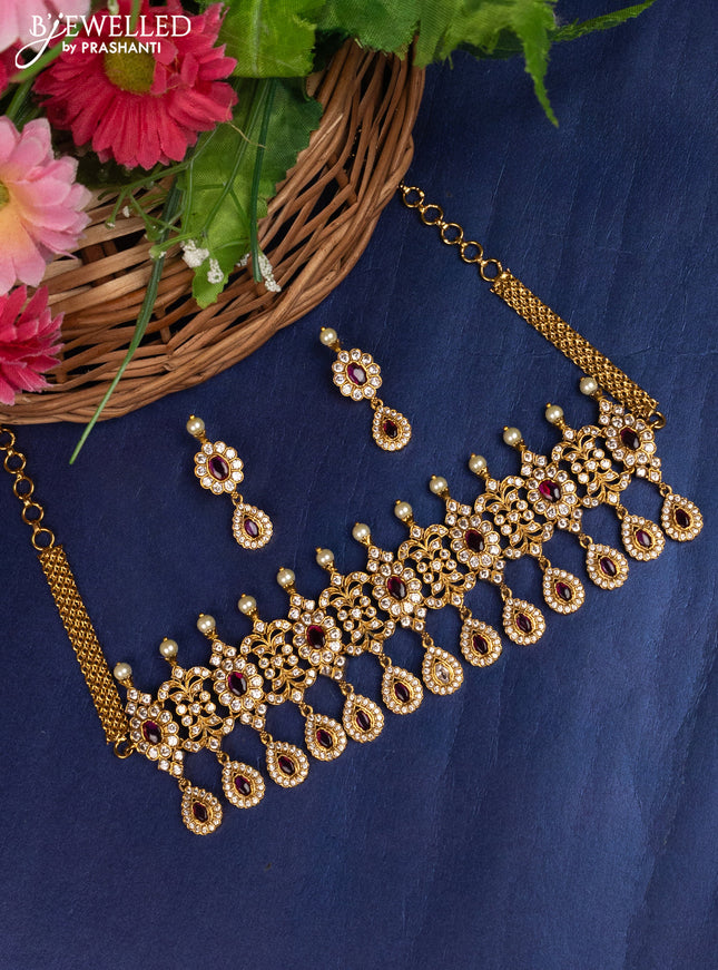 Antique choker with pink kemp & cz stones and pearls