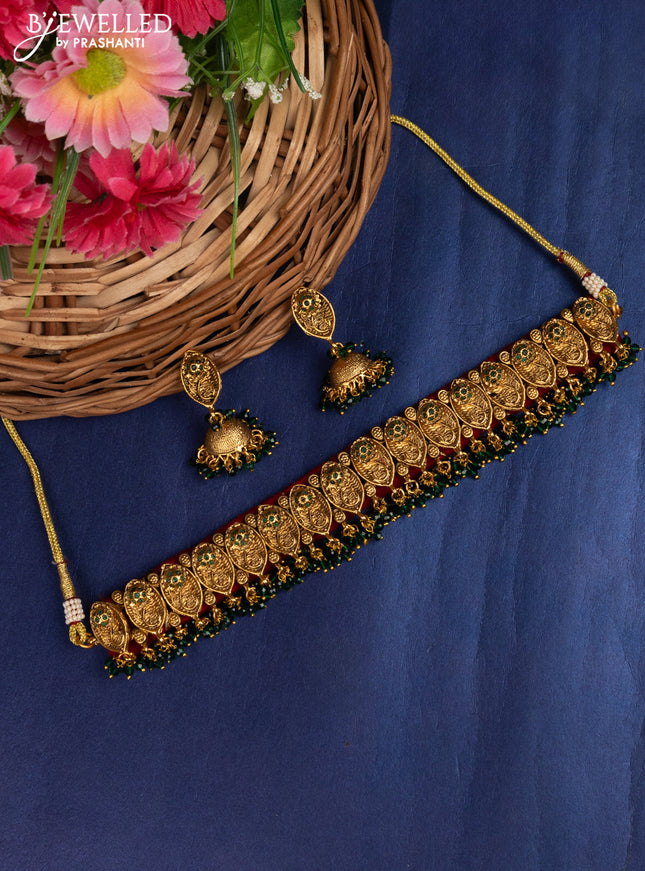 Antique choker with green kemp & green beads hangings