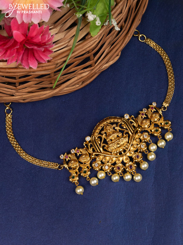 Antique choker lakshmi design with kemp & cz stones and pearl hangings without earrings