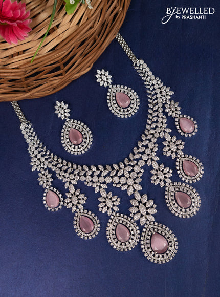 Zircon choker with baby pink & cz stones