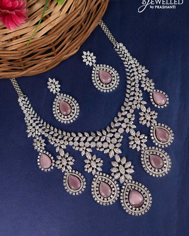 Zircon choker with baby pink & cz stones