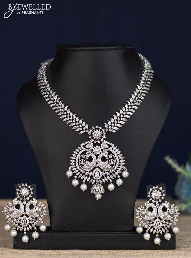 Zircon necklace with cz stones & pearl hangings
