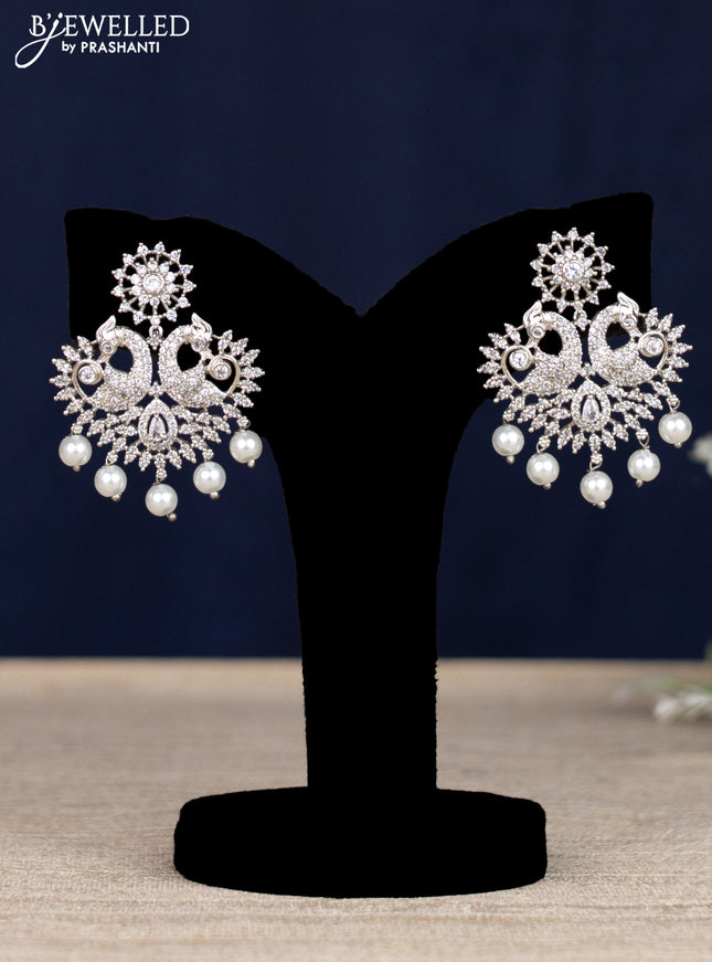 Zircon necklace with cz stones & pearl hangings