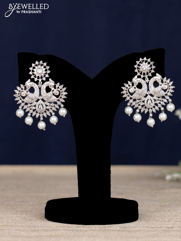 Zircon necklace with cz stones & pearl hangings