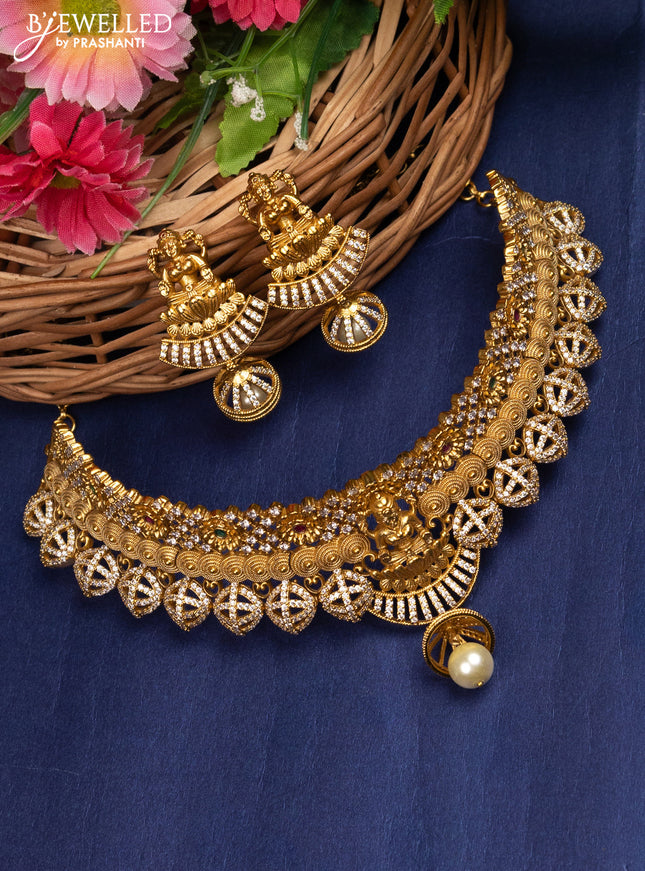 Antique choker lakshmi design with kemp & cz stones