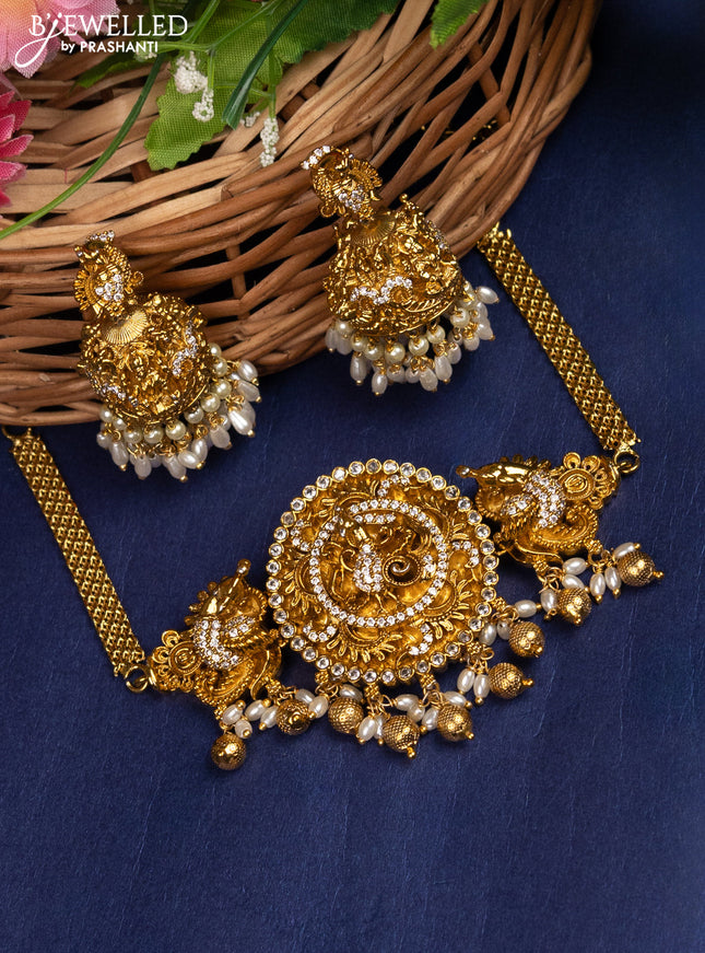 Antique choker peacock design with cz stones pearl hanging