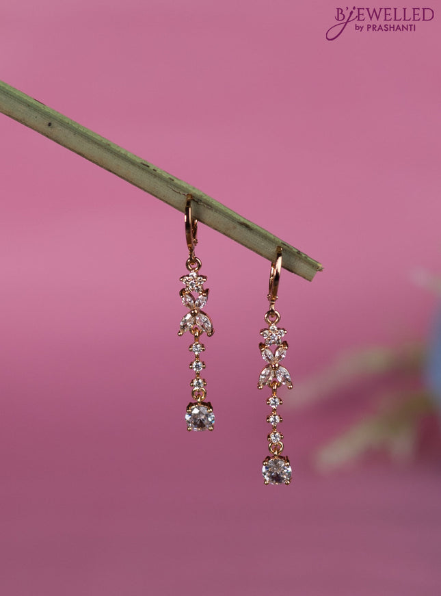 Rose gold hanging type earrings with cz stones and hangings