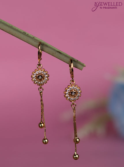 Rose gold hanging type earrings with cz stones and hangings