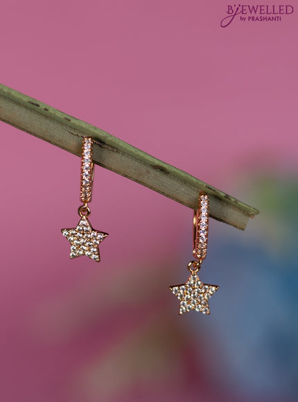 Rose gold hanging type earrings with cz stones and hangings