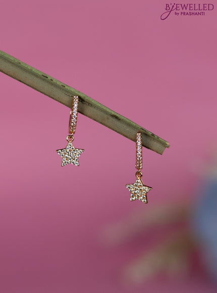 Rose gold hanging type earrings with cz stones and hangings