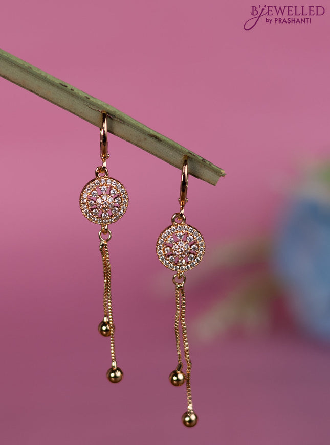 Rose gold hanging type earrings with cz stones and hangings