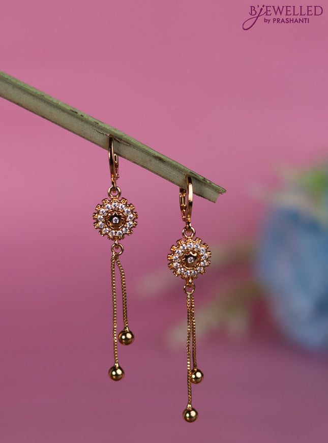 Rose gold hanging type earrings with cz stones and hangings