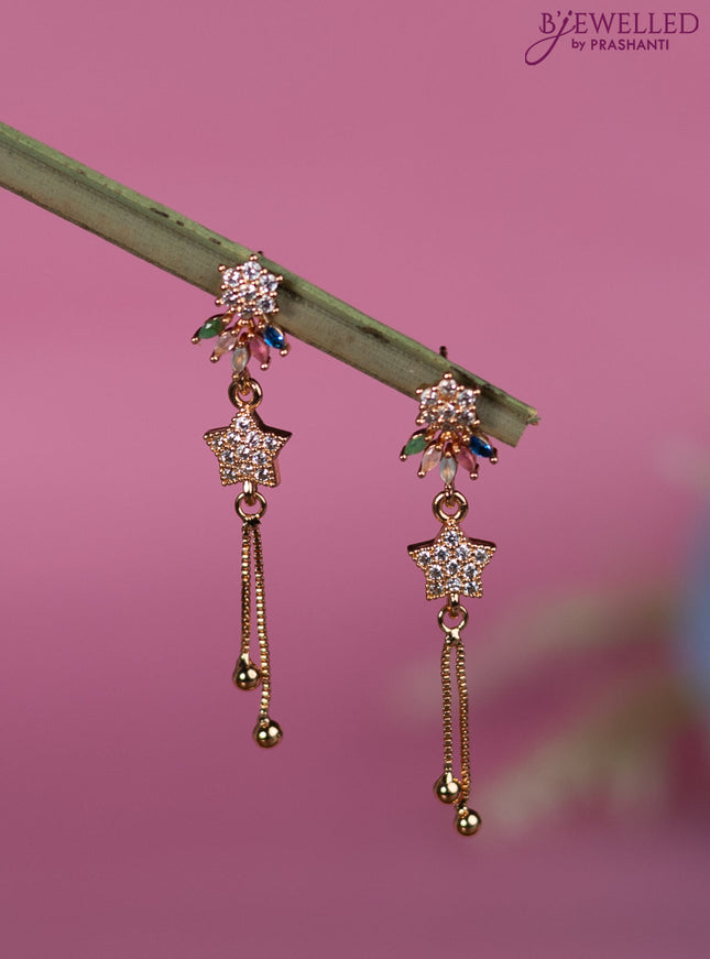 Rose gold earrings with multicolor & cz stones and  hanging type