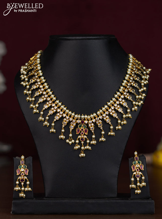 Antique guttapusalu necklace with kemp & cz stones and pearl hangings