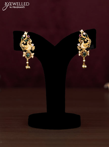 Antique guttapusalu necklace peacock design with kemp & cz stones and pearl hangings